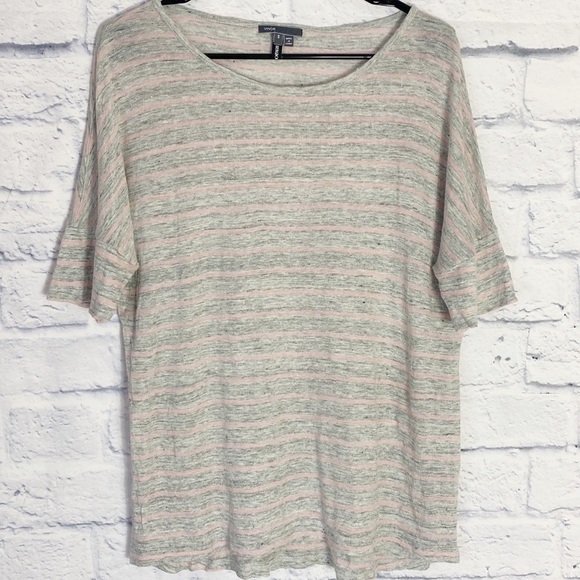 Vince gray pink striped oversized linen tee shirt small - Picture 1 of 7